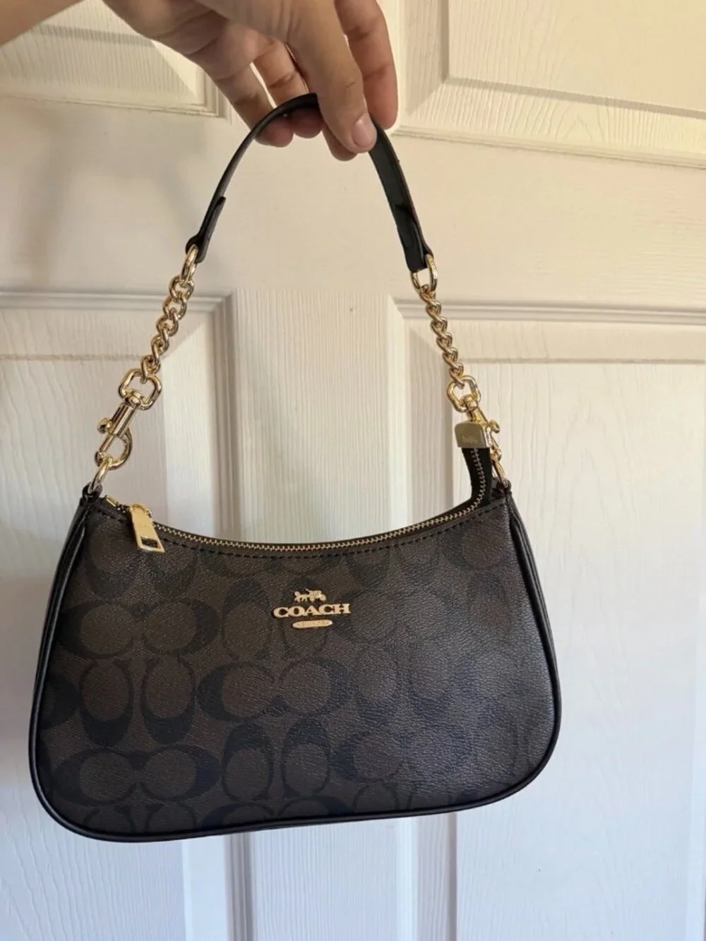 Coach Shoulder Bag Dark Brown Teri